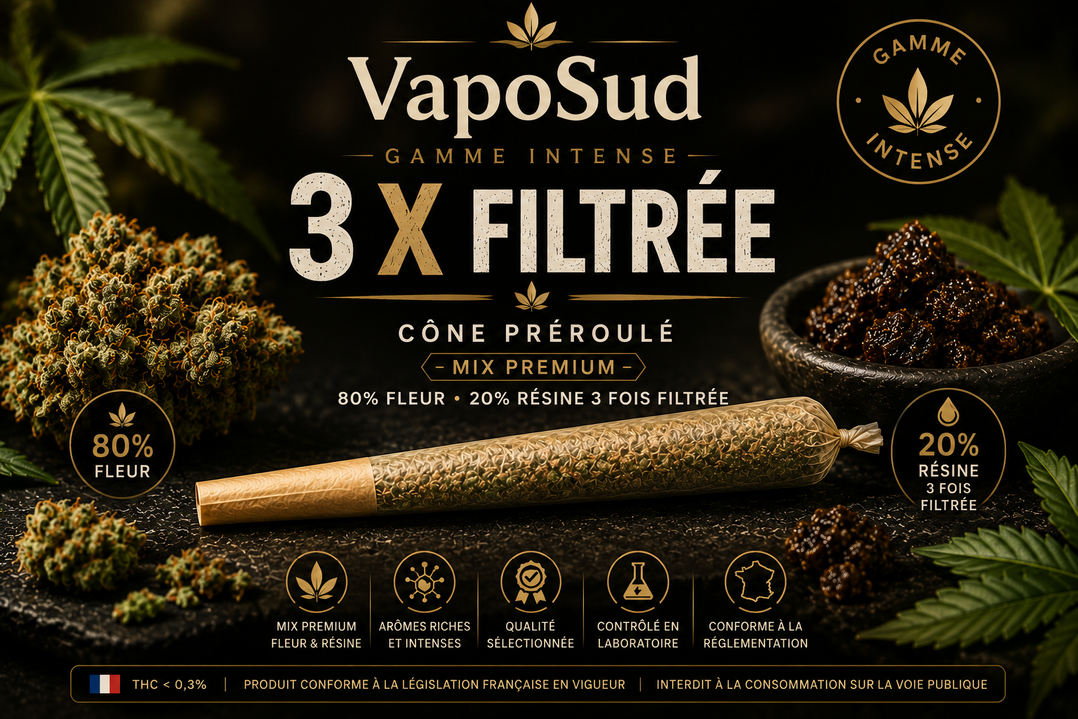 Cône Préroulé 1 g – Gamme Intense – 3X Filtrée